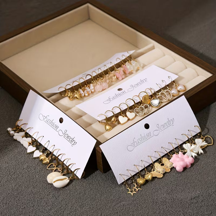 12pcs de Aretes Estilo Lindo, Colgantes Simples y Únicos de Diseños variados