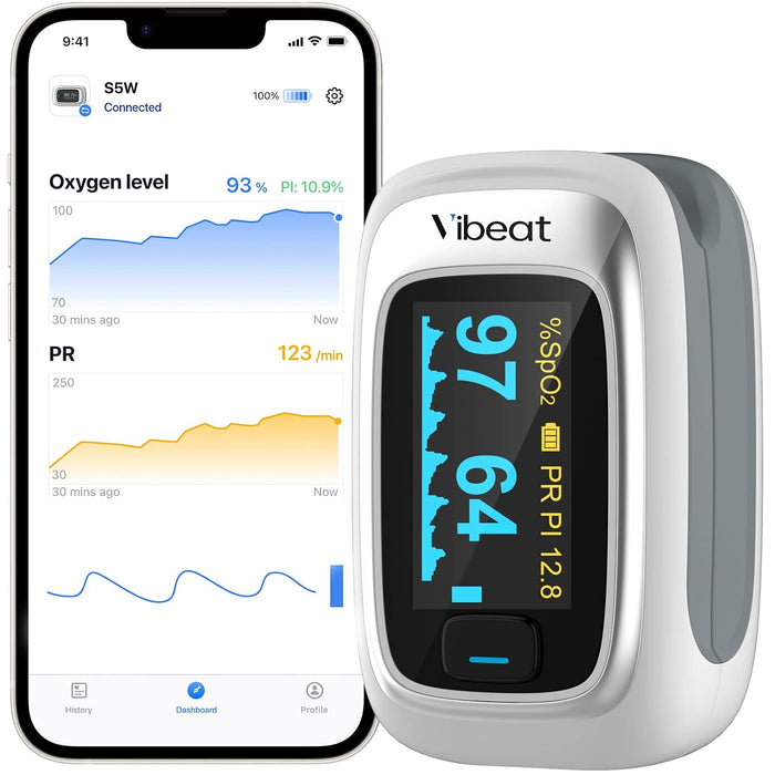 Vibeat Oxímetro de Pulso de Dedo Bluetooth con Frecuencia Cardíaca