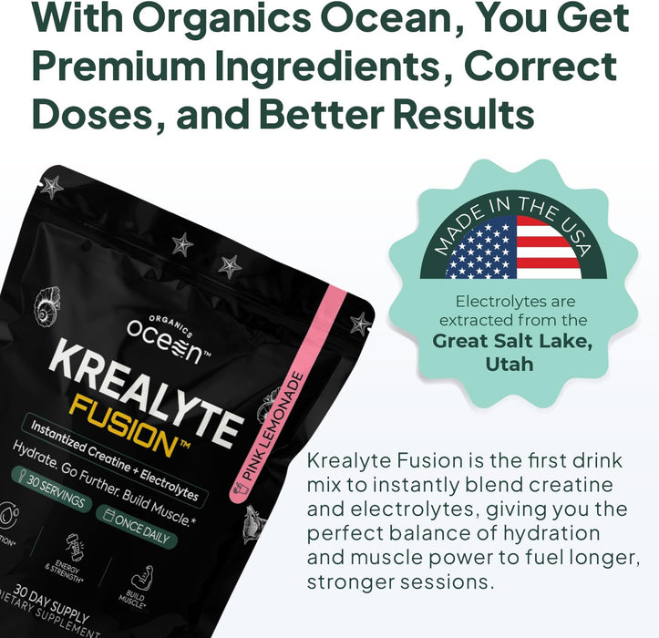 Organics Ocean Krealyte Fusion - Monohidrato de creatina instantánea