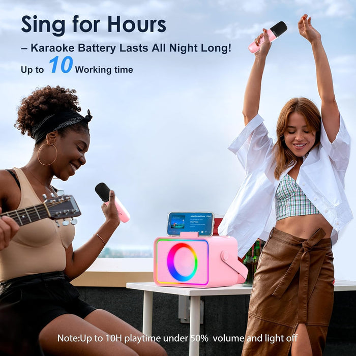 Máquina de karaoke, altavoz Bluetooth portátil con 2 micrófonos inalámbricos para adultos y niños con luces LED