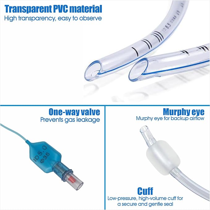 Juego de tubos endotraqueales veterinarios, tubos ET desechables con manguito y ojo de Murphy para animales