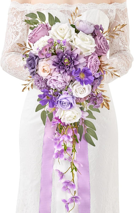 Serwalin Ramos de boda de rosas moradas de 11 pulgadas para novia, dama de honor
