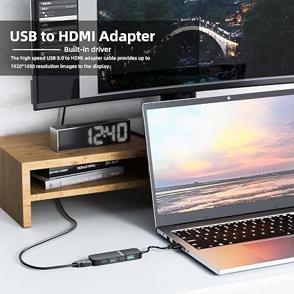Adaptador USB a HDMI, concentrador USB C USB A 3.0 dual -5 en 1