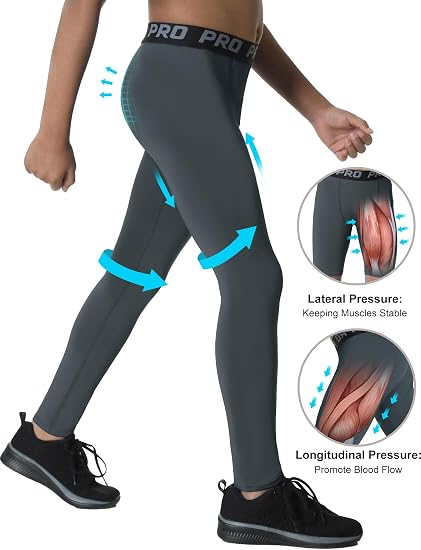 EXARUS Leggings de compresión para niños y jóvenes, pantalones deportivos