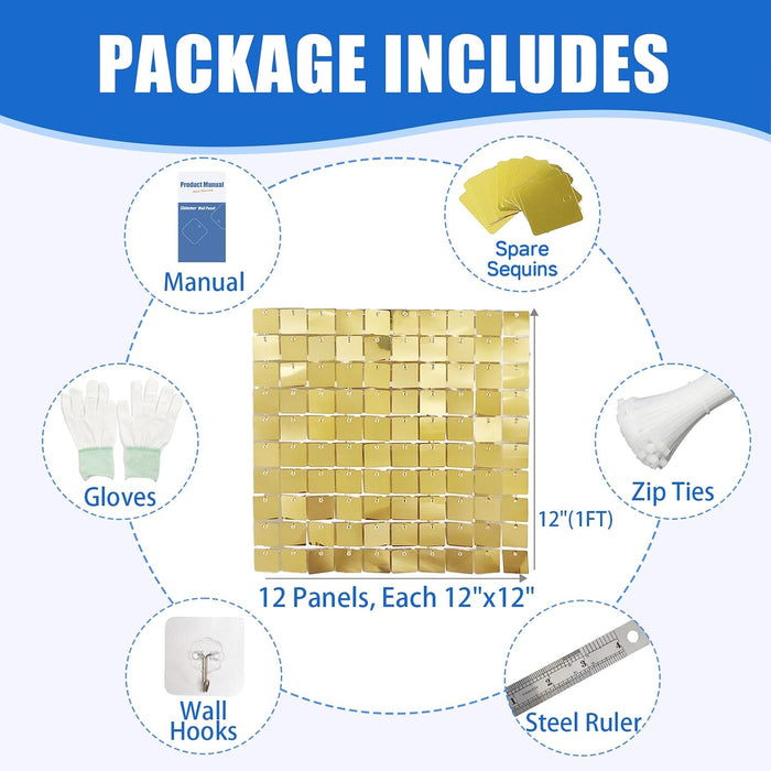 Ozikutech 12 paneles de fondo de pared con brillo dorado claro para decoración de fiestas