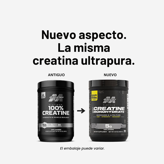 MuscleTech Platinum - Monohidrato de creatina en polvo, micronizada para recuperación muscular
