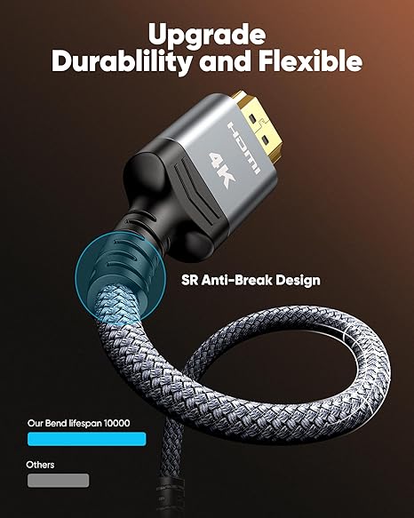 Highwings Cable HDMI 4K de 4 pies / 52 pulgadas, 4K 60Hz HDR trenzado