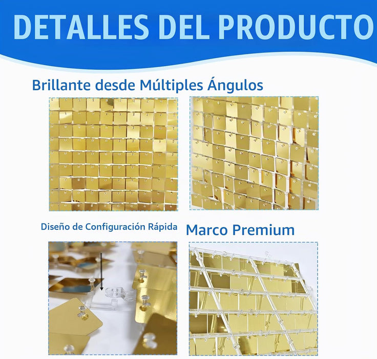 Ozikutech 12 paneles de fondo de pared con brillo dorado claro para decoración de fiestas