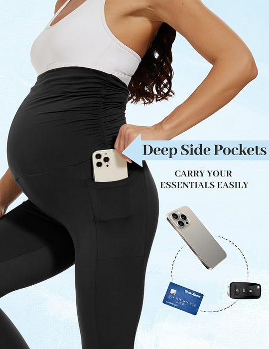Fotociti Paquete de 2 Leggings de Maternidad con Bolsillos Sobre el Vientre