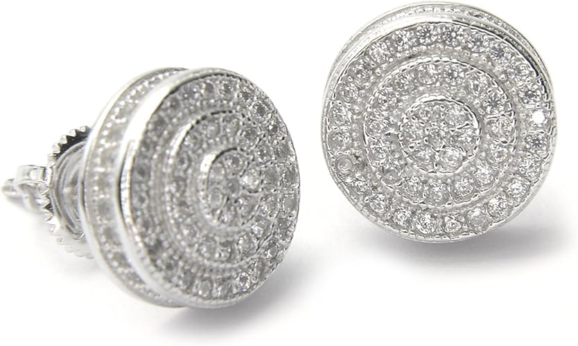 Pendientes redondo plateado tornillo atrás con diamantes de imitación