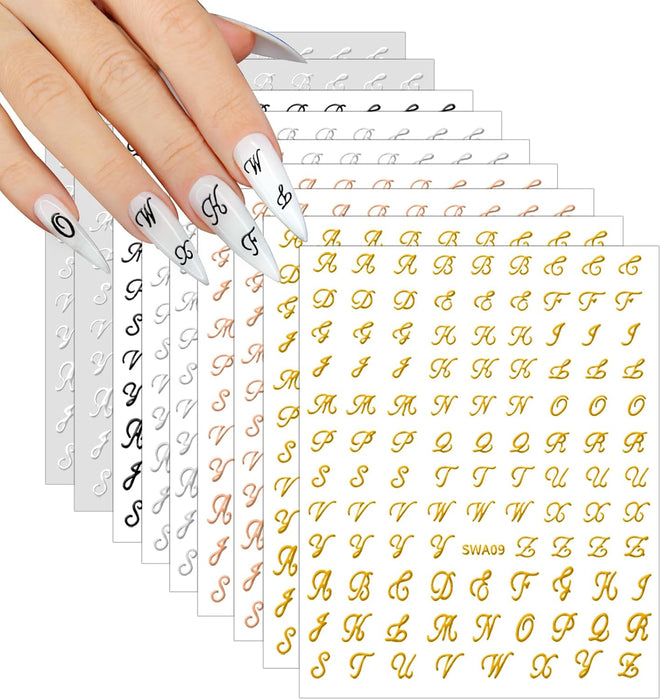 4 hojas de Calcomanías de uñas con letras retro