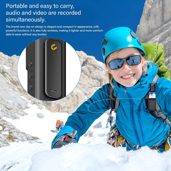 Cámara corporal 4K de vídeo, portátil con lente giratoria de 180 grados