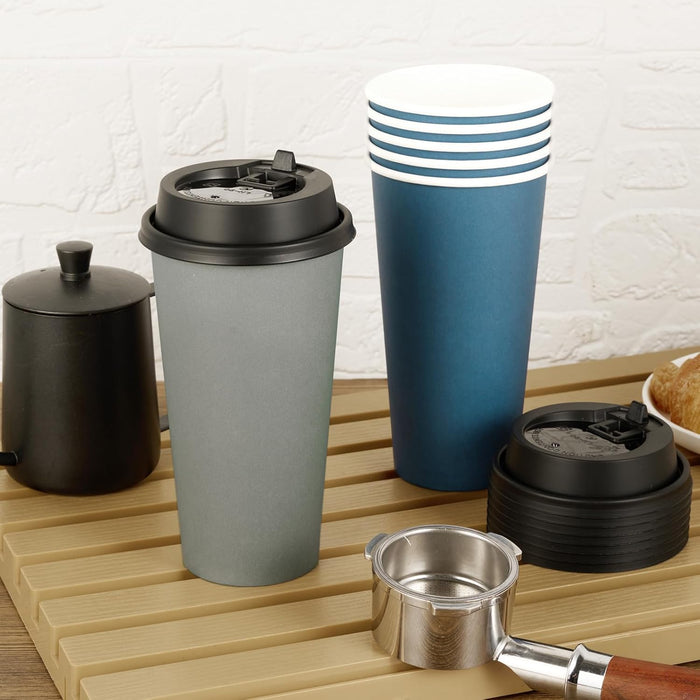 LITOPAK Paquete de 85 unidades de tazas de papel desechables para café de 20 oz con tapas para café, agua, jugo o té