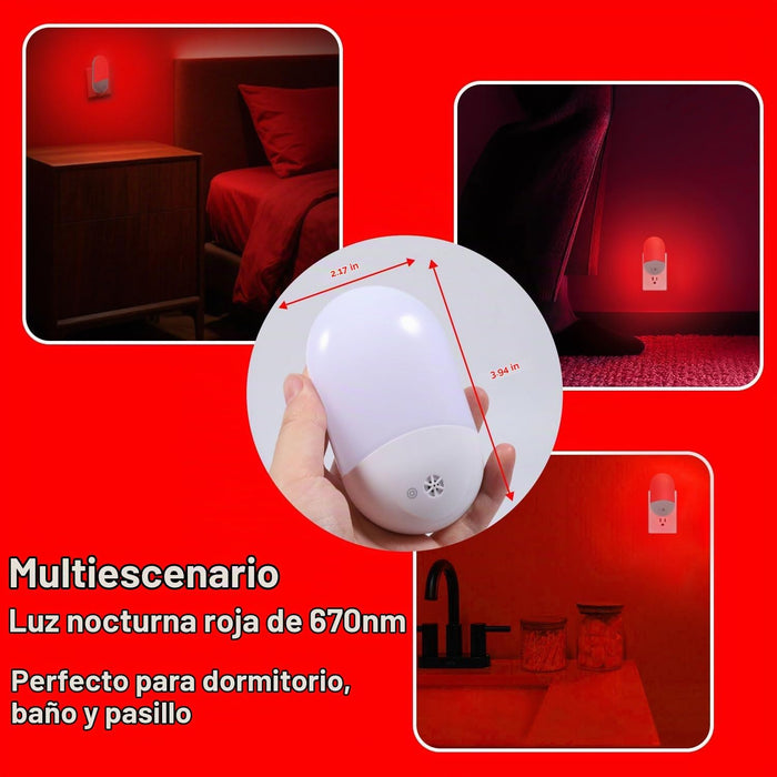 Luz nocturna roja y ámbar de 670 nm enchufable a la pared para dormir [4 unidades]