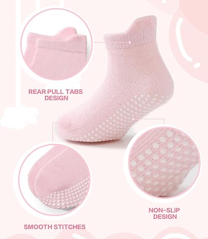 Calcetines tobilleros antideslizantes para bebés, niños pequeños y niñas (paquete de 9)