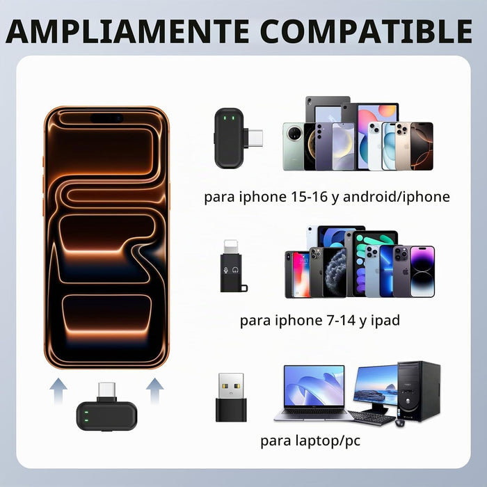 HEHOTTC Mini micrófonos Lavalier inalámbricos para iPhone 15/16/17 y Android, batería de 30 horas de duración con estuche de carga