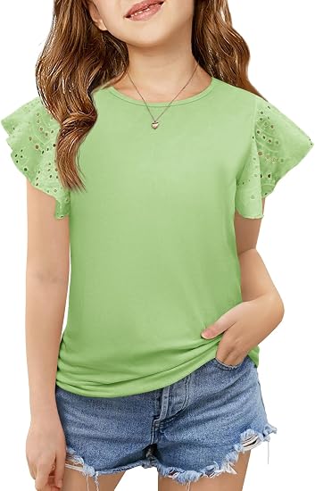 Imily Bela Camisas de manga con volantes para niñas de verano con cuello redondo y ojales