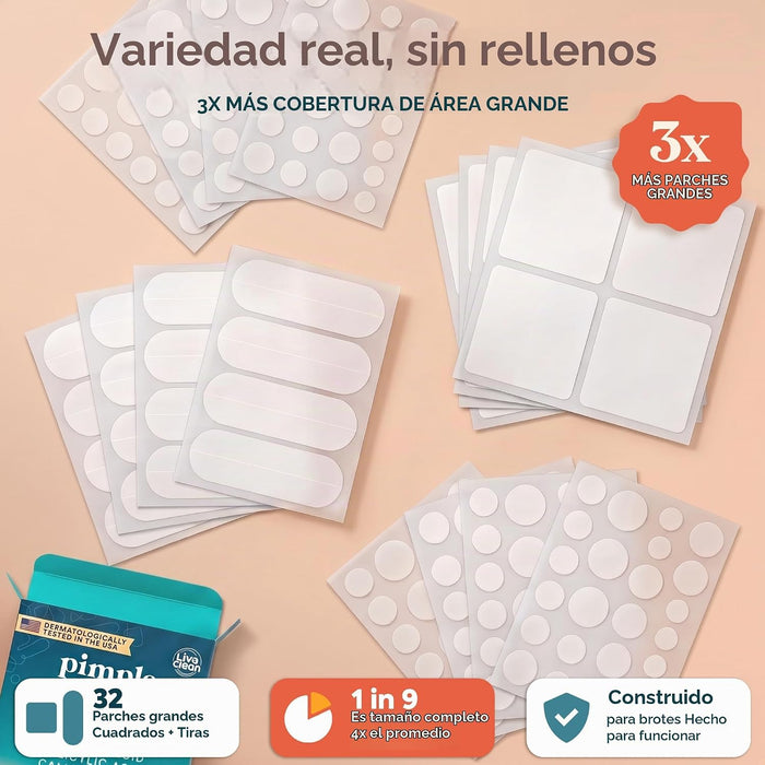 Livaclean Paquete variado de 272 unidades de parches grandes para espinillas en la cara