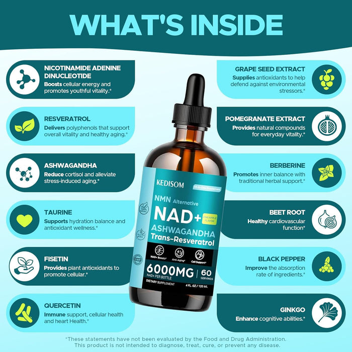 Suplemento liposomal NAD 23 en 1, suplemento líquido NAD gotas con resveratrol