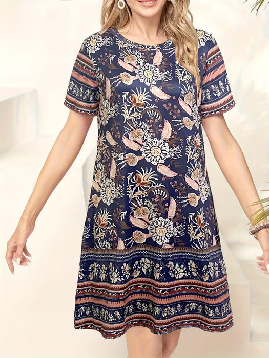 Vestido midi de manga corta para mujer con estampado de cachemira