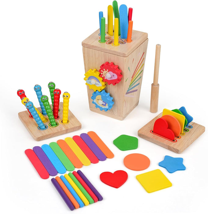 Juguetes Montessori de madera para bebés, 5 en 1