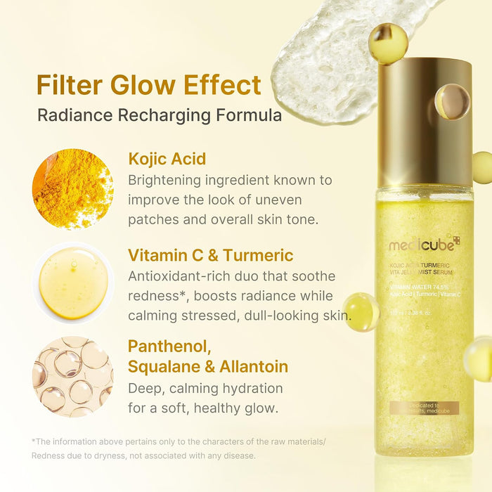 medicube Jelly Mist - Suero con cúrcuma de ácido kójico | Aerosol facial diario 2 en 1 y suero
