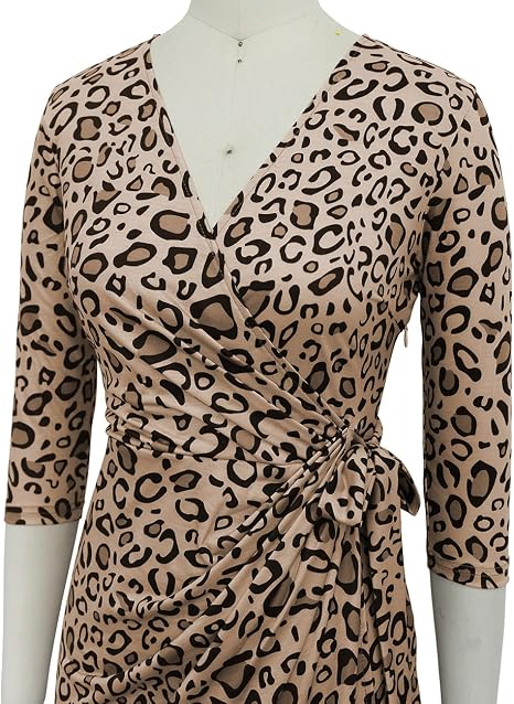 Berydress Vestido cruzado clásico de manga tres cuartos con escote en V para mujer