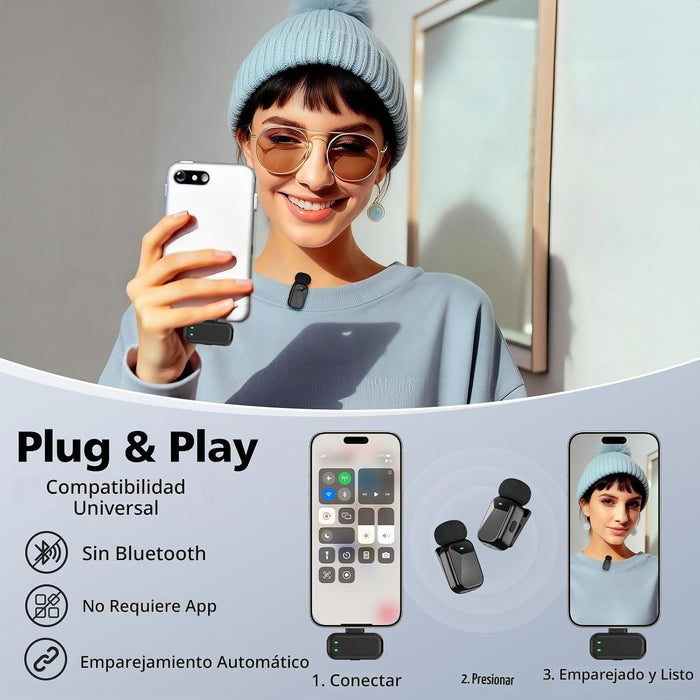 HEHOTTC Mini micrófonos Lavalier inalámbricos para iPhone 15/16/17 y Android, batería de 30 horas de duración con estuche de carga
