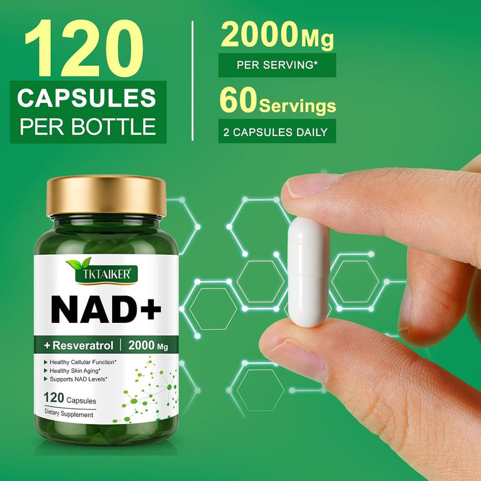 TKTALKER Suplemento NAD 2000 mg - 120 cápsulas. NAD y resveratrol auténticos, alternativa al NMN