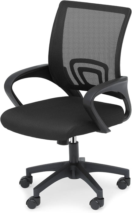 Silla de oficina ergonómica, silla de escritorio con respaldo medio, color negro