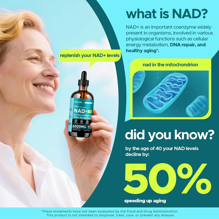 Suplemento liposomal NAD 23 en 1, suplemento líquido NAD gotas con resveratrol