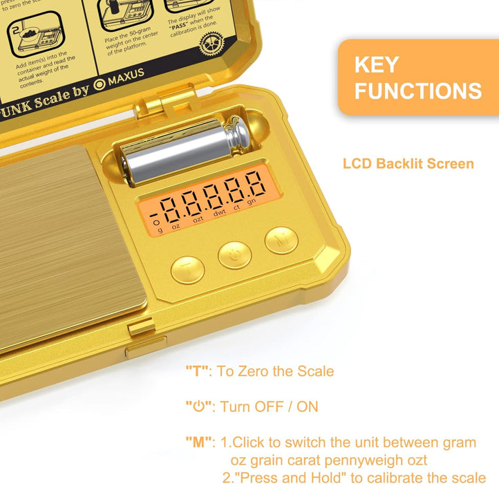 Minibáscula digital AMIR, báscula de bolsillo de 200 g/0,01 g, peso de calibración de 50 g