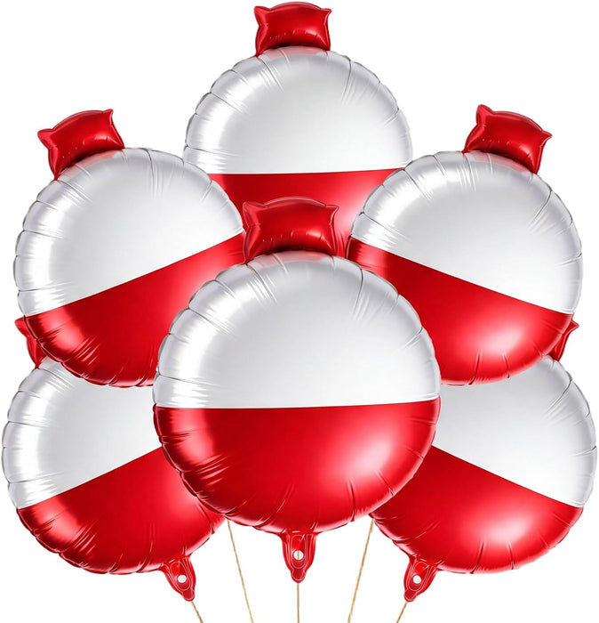 6 globos de Bobber Gone Fishing Party Decoraciones inflables Bobber Foil Globos Colgantes Rojo y Blanco