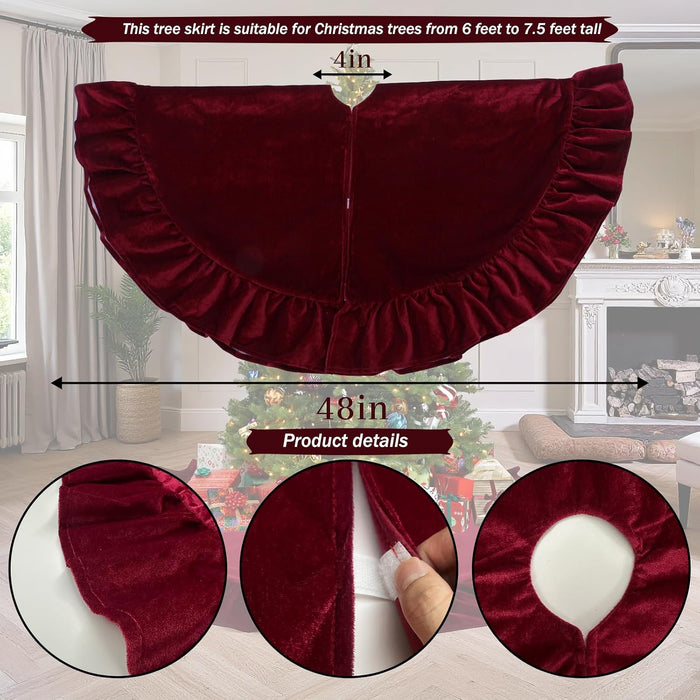 Falda para árbol de Navidad de terciopelo rojo, para decoración del hogar