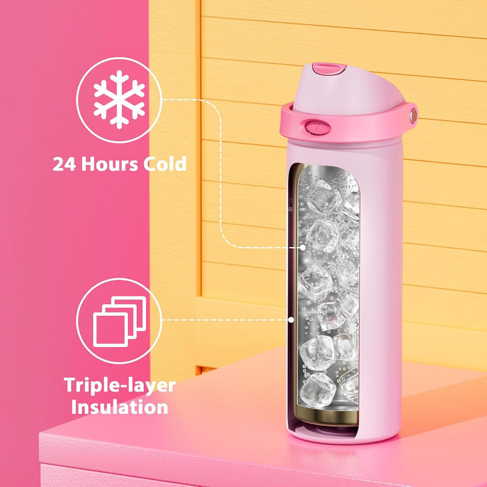 Meoky Botella de agua de acero inoxidable con pajita 2 en 1 y tapa con pico de 24 onzas