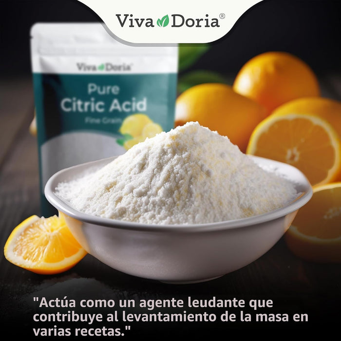 Viva Doria Ácido Cítrico 100% Puro, Grado Alimenticio, Grano Fino, 2 lb (907 g)