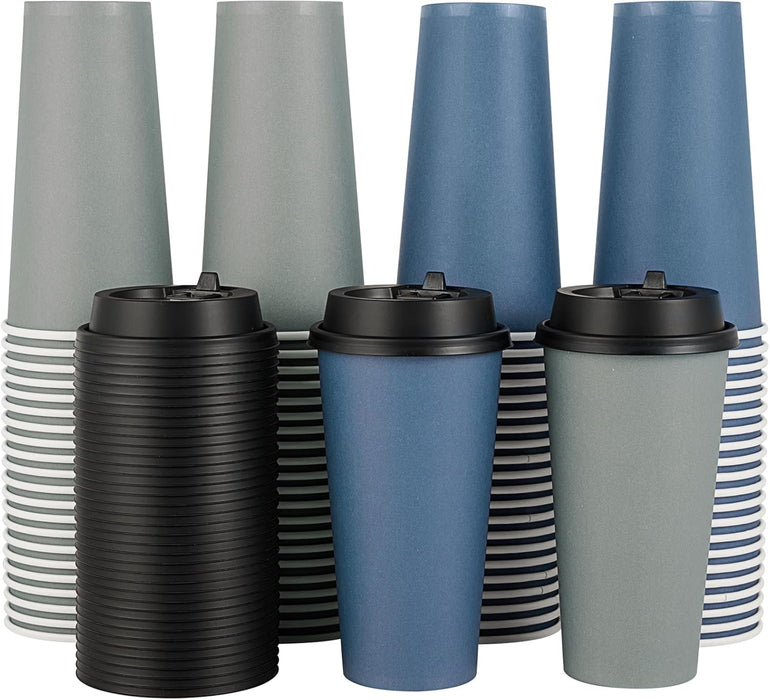 LITOPAK Paquete de 85 unidades de tazas de papel desechables para café de 20 oz con tapas para café, agua, jugo o té