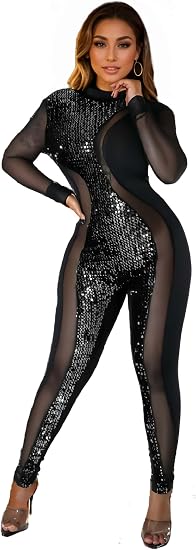Zoctuo Mono de lentejuelas para mujer, fiestas, club, cóctel