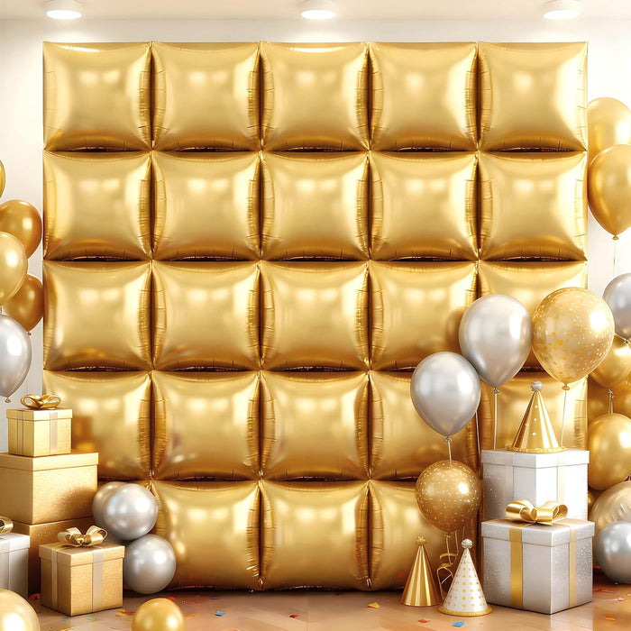 36 globos cuadrados de papel de aluminio dorado champán, telón de fondo de pared