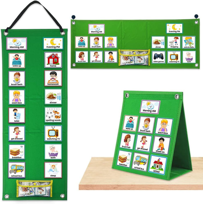 Tabla de horarios visuales para niños, herramienta de aprendizaje de rutina diaria con 70 tarjetas duraderas