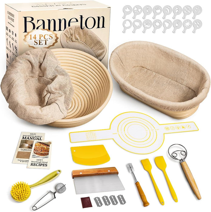 Kit de iniciación de masa madre, juego de cestas para fermentar pan