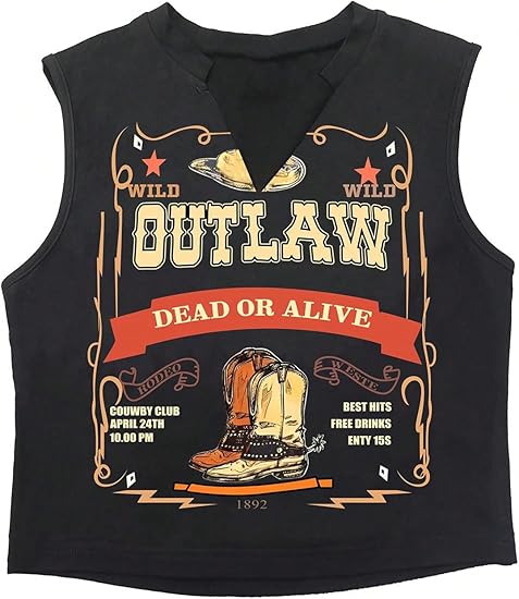 Camiseta sin mangas con estampado gráfico de letras para mujer, sin mangas, cuello con muescas