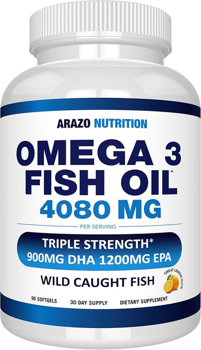 Arazo Nutrition Concentrado de aceite de pescado Omega-3 de captura salvaje – 4080 mg por porción
