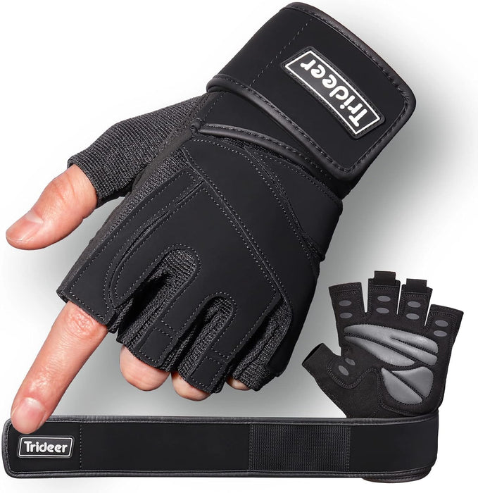 Trideer Guantes para hombres, para levantamiento de pesas con soporte para muñeca