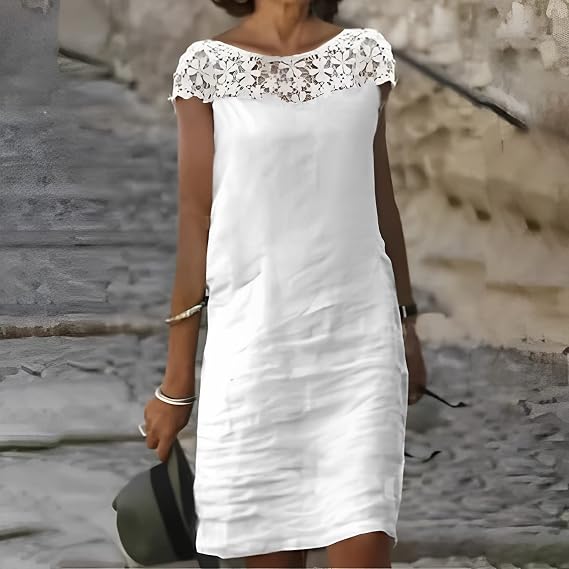 Vestidos midi para mujer casual de verano con encaje y mangas cortas