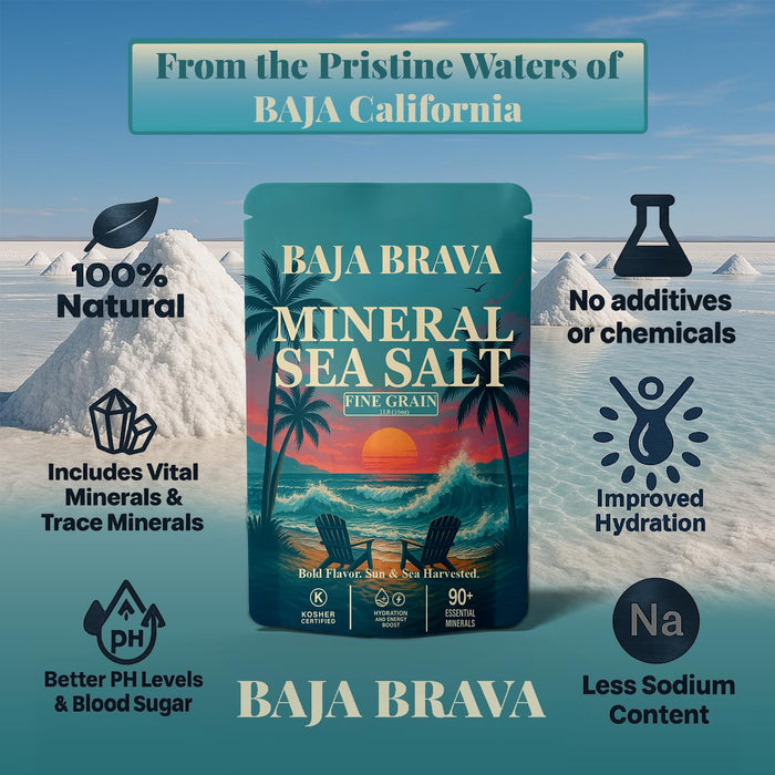 Sal marina mineral de grano fino de Baja California | Sin refinar, con más de 90 minerales orgánicos