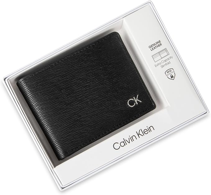Calvin Klein Cartera minimalista plegable de piel con protección RFID para hombre
