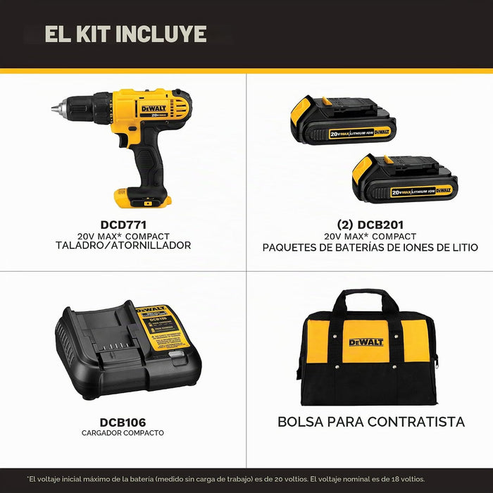 DeWALT DCD771C2 Taladro (Ión de litio) Negro y Amarillo