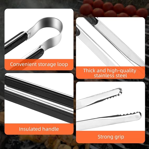 Pinzas de cocina de acero inoxidable XEVOM, paquete de 4, 25 cm (10 pulgadas)