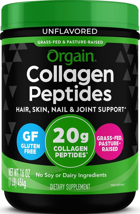 Orgain - Polvo de péptidos de colágeno hidrolizado unisex, 20g de colágeno